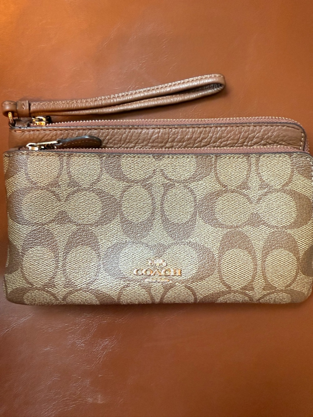 Coach Brown Signature Canvas and Leather Wristlet